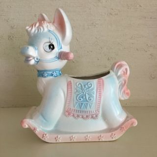 Vintage Inarco E - 3674 Pink And Blue Baby Nursery Rocking Horse Planter