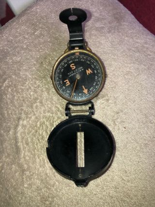 Vintage Wwii W&le Gurley Us Army Lensatic Compass W/pouch Troy Ny M1938