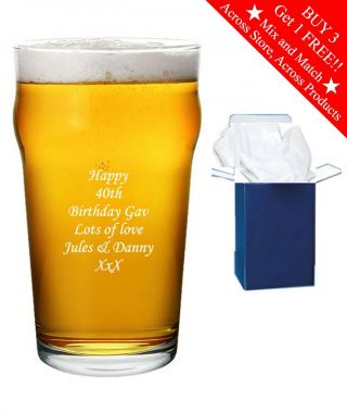 Personalised Engraved Pint Beer Glass Birthday Gift Any Age 18th 21st 30th 40th