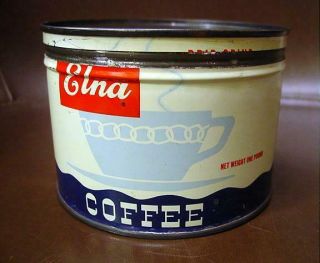 Vintage Elna 1 Lb Coffee Tin Can Elna Foods Chicago Il