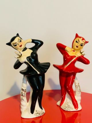 Vintage Enesco She Devil Ballerina Girls Salt And Pepper Shakers