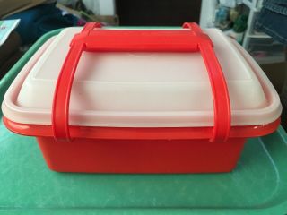 Vintage Tupperware 5 - Piece Pak - N - Carry Lunch Box Set Ice Cream Saver Red Orange