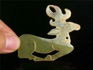 Antique Old Chinese Nephrite Celadon Jade Netsuke Pendant Deer Symbol Of Fortune