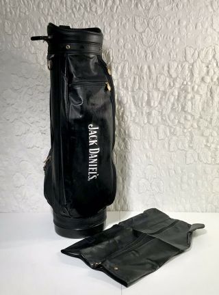 Vintage Burton Jack Daniels Black Leather Golf Bag 6 Way Divider & Rain Hood