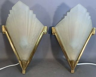 Lg Vintage Art Deco Theater Style Nouveau Frosted Pressed Glass Old Wall Sconces
