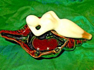 Vtg Ceramic Conch Shell with Nude Bathing Beauty Trinket Holder Japan 7 