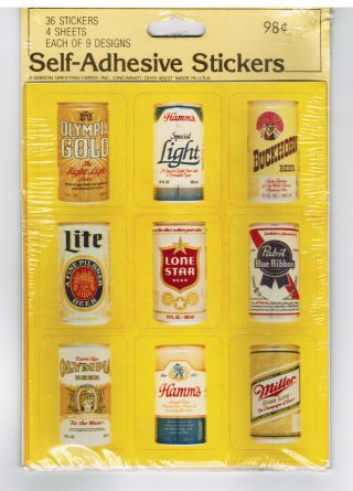 Vintage Gibson Beer Can Self Adhesive Stickers 4 Sheets Of 9 Each