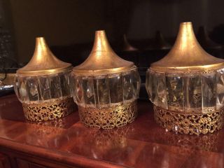 3 Vintage Art Shades Brass With Crystal And Filigree Design
