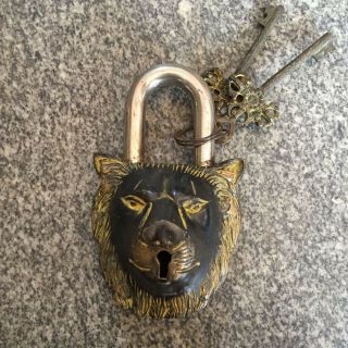 Old Antique A Leopard Head Lock And Key Made In Ancient China