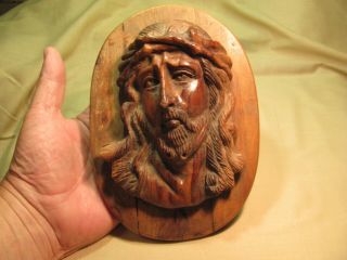 An Antique/vintage Hand Carved Hard Wood Religious Jesus Christ Wall Plaque