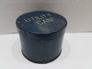 Vintage Small 3.  25 " Round Blue Metal Utility Can