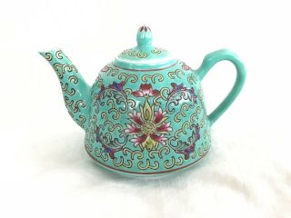 Vintage Chinese Famille Verte Hand Painted Floral Design Small Teapot China
