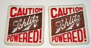 Vintage Caution Schlitz Powered Beer Distributor Cloth Patch 1970s Nos