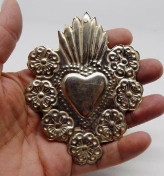 Antique Sacred Heart Jesus Ex Voto Miracle 6.  5 Grams Sterling Silver 925 Z - 18
