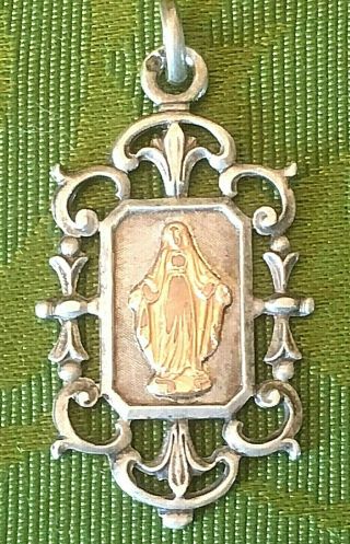 French 1920s Virgin Mary Religious Charm Pendant Sterling Silver & Hallmark