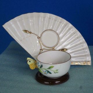 Rare Aesthetic Brown Westhead & Moore Porcelain China Butterfly Cup & Fan Saucer