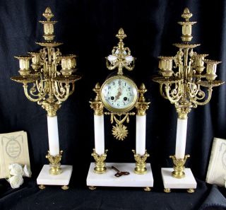 LOUIS XVI onyx marble clock set candelabras 1935 French antique 2