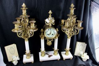 LOUIS XVI onyx marble clock set candelabras 1935 French antique 3