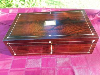 Antique Rosewood Lap Writing Desk With Two Inkwells