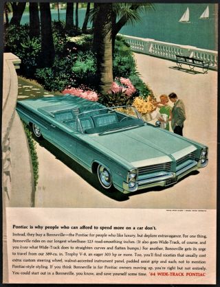 1964 Pontiac Bonneville Blue Convertible Car Ad Vk Af Kaufman Fitzpatrick Art