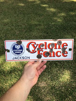 Vintage Cyclone Fence Jackson Mississippi United States Steel Porcelain Sign