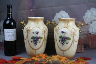 Pair Antique S.  F & Co Royal Essex England Stoke - On - Trent Porcelain Floral Decor
