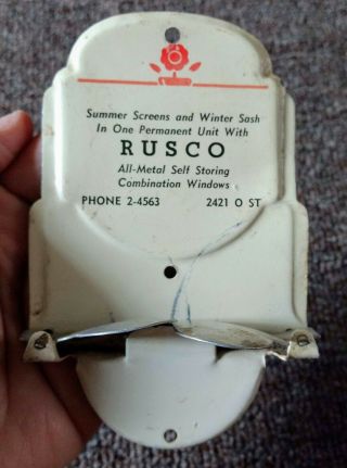 1950s Rusco Windows Die Cut Metal Broom Holder.  Lincoln,  Nebraska