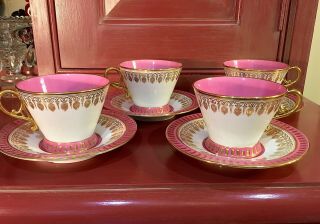 Cauldon Brown Westhead & Moore Zephyr Shape Pink Tea Cup & Saucers C.  1875