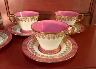 Cauldon Brown Westhead & Moore Zephyr Shape Pink Tea Cup & Saucers c.  1875 2