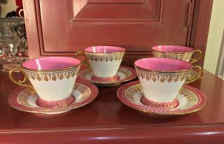 Cauldon Brown Westhead & Moore Zephyr Shape Pink Tea Cup & Saucers c.  1875 3