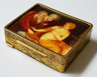 Antique Deco Gilt Bronze Vanity Box W/ Miniature Painting Italy Bergdorf Goodman