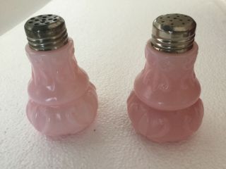 Vintage Pink Milk Glass Salt And Pepper Shakers.  3.  5” Tall.
