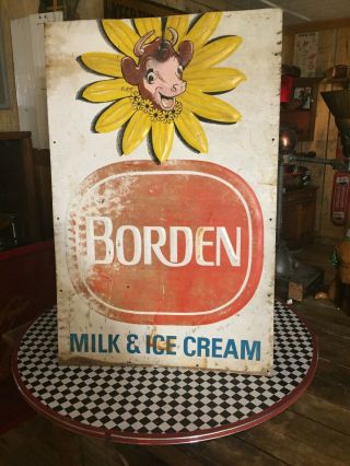 Vintage Borden Milk & Ice Cream Elsie Metal Sign Embossed
