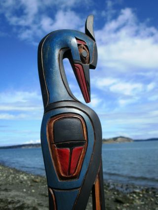 Pacific Northwest Coast First Nations Native Cedar Art Carved Blue Heron