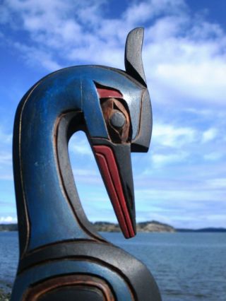 Pacific Northwest coast First Nations native cedar Art carved BLUE HERON 2