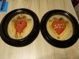 2 Huge Antique Monastery Frames // Sacred Hearts Of Jesus And Mary / 1850 /