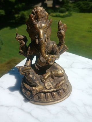 Vintage Thai Ganesh Bronze Statue Ganesha Elephant Deity God Buddha Budha Bhuda