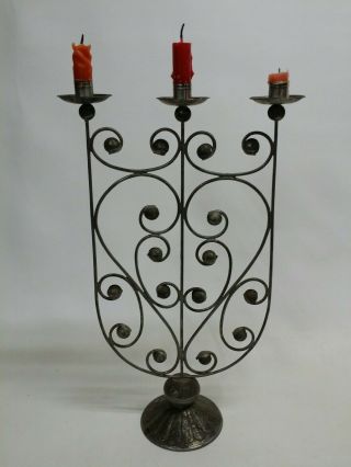 Vintage Mexican Tin Candelabra,  3 Candle Light,  Hand Made Mexico,  20 " X 12 " X 5 "