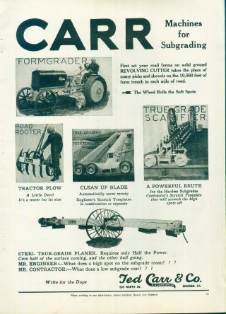 Advertising Road Construction Equipment Ted Carr & Co Grader Plows Subgrade 1928
