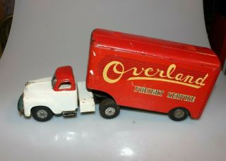 Vintage Tin Overland Freight Service Truck Tin Litho Japan Friction Truck Semi