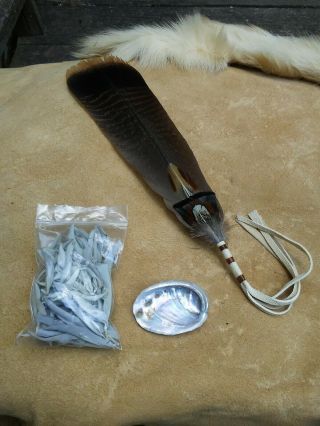 Complete Smudge Kit Red Abalone Shell Sage Feather Energy Cleansing Clearing