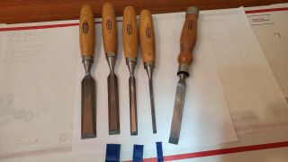 Marples 5 Piece Chisel Set With Wooden Handles 1,  3/4,  1/2,  1/4,  5/8 Inch
