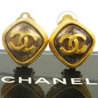 Authentic Chanel Vintage Cc Logos Gold Earrings 0.  7 - 0.  8 " Clip - On Ak16847k
