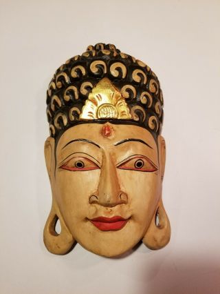 Vintage Mask Buddha Wood Figure Head Hand Carved Wall Hang Bali Art Sculpture