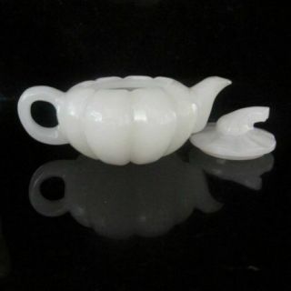 Chinese Natural Afghanistan White Jade Hand - Carved Plum Flower Teapot & Lid D01