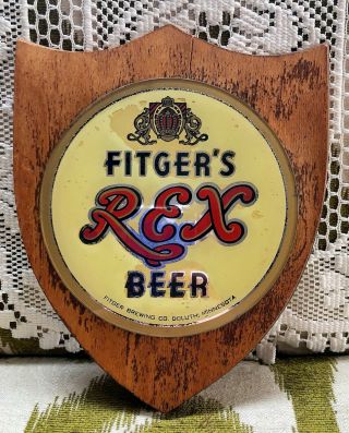 Vintage Fitgers Rex Beer Sign/plaque On Wood Rare Reverse Painted