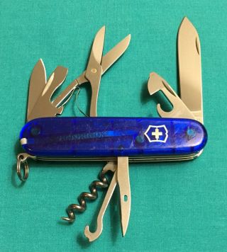 Victorinox Swiss Army Pocket Knife - Blue Translucent Climber Multi Tool Camping