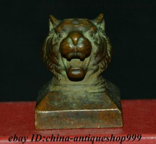 Antique China Dynasty Palace Bronze Tiger Head Imperial Seal Stamp Signet Statue