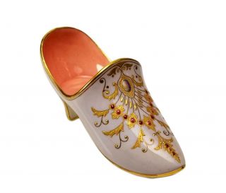 Antique Coalport Jeweled Porcelain Gold Gilded Hand Painted Large Shoe