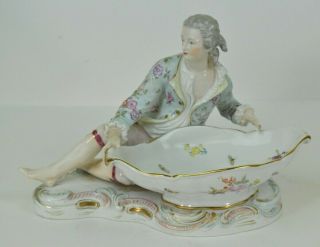 Dresden Style Porcelain Figural Sweet Meat Serving Dish Man 7 1/2 " Tall